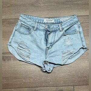 PacSun Light Blue Ripped Jean High Rise Festival Shorts size 24